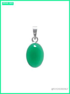 Sterling Silver Pendant Necklace Oval Green Onyx Handmade Gift